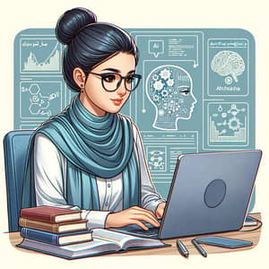Middle Eastern Female Student Studying Artificial Intelligence