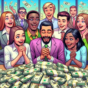Excited Diverse Group Admiring Stacks of Cash | Money Enthusiasts