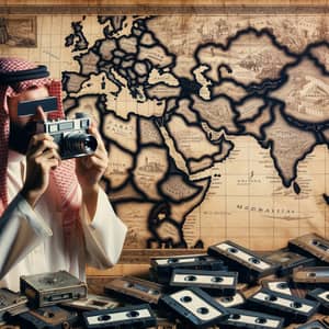 Intricate Hand-Drawn Map of Arabian Gulf Countries | Vintage Camera & Old Video Tapes