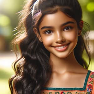 Young South Asian Girl in Traditional Dress | Smiling Brightly