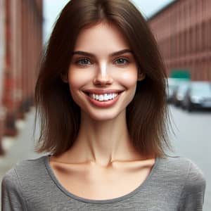 Beautiful Slim Caucasian Woman with Large Teeth and Brown Hair