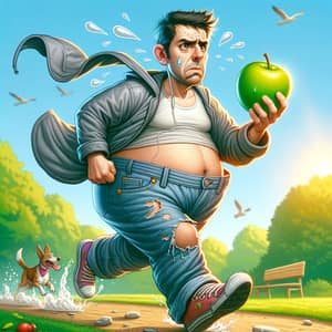 Humorous Weight Loss Caricature | Determined Jogging in Park