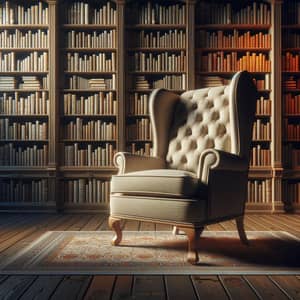 Wingback Chair in Night Mode Among Diverse Books