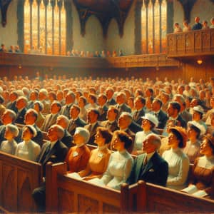 Nostalgic Church Pews Singing Congregation Painting