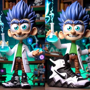 Cartoon Scientist Character with Stylish Black Nike Sneakers