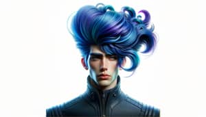 Young Man with Extraordinary Blue & Purple Hair | Game Character Style
