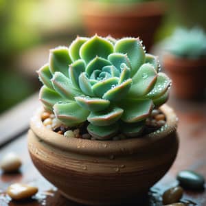 Vibrant Green Succulent Plant in Charming Clay Pot