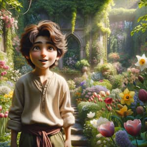 Middle-Eastern Boy in Flourishing Garden | Nature Exploration