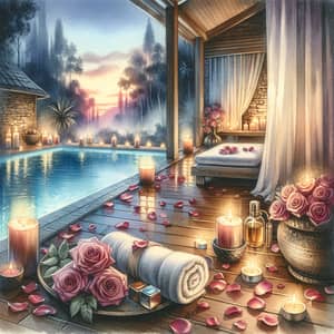 Romantic Spa Ambiance | Watercolor Painting