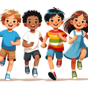 Diverse Children Running - Joyful Illustration