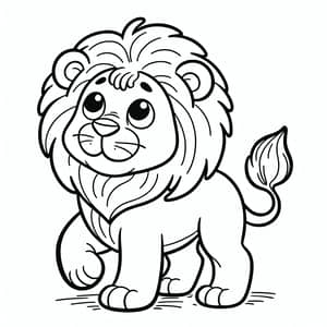 Classic Lion Coloring Illustration for Kids | Simple Black-and-White Art
