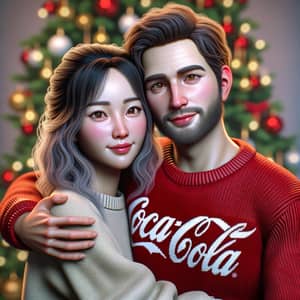 East Asian Woman Hugging Caucasian Man | Coca-Cola Sweaters