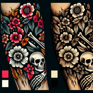 Life and Death Symbol Tattoo for Left Arm: Vibrant Blooms to Dark Skulls