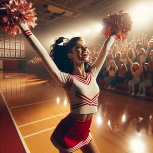 Vibrant Middle-Eastern Cheerleader with Pom-Poms in Gymnasium
