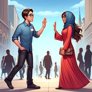 First Encounter: Greeting in a Bustling City
