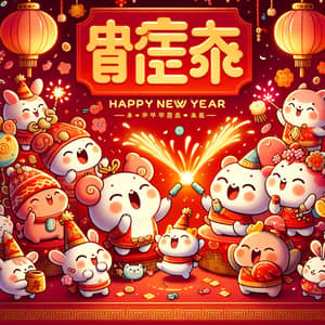 Happy New Year Celebration in Palworld - Festive Scene with Cute Creatures