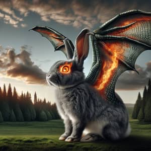 Rabbit with Dinosaur-like Wings and Flaming Eyes