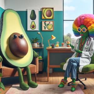 Whimsical Avocado-Themed Office Scene | Office Avocado Characters