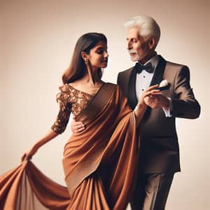 Elegant Indian Dance: Elderly Man and Young Woman in Classic Attire