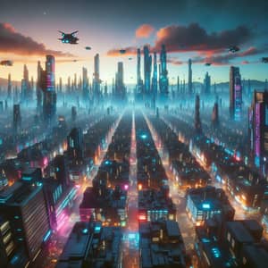Futuristic Urban Landscape - Cyberpunk Aesthetic | Dusk Panorama