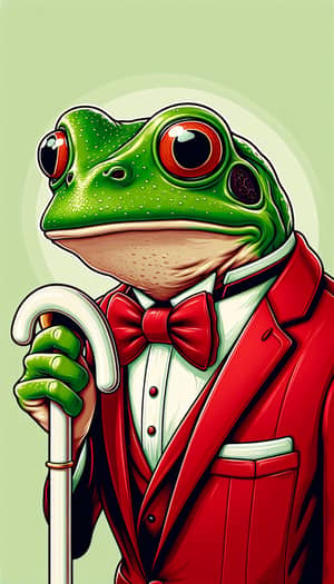 Elegant Red Suit Frog with White Cane Illustration