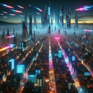 Futuristic Cityscape at Night | Neon Lights, Flying Cars