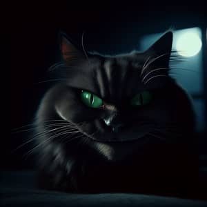Mysterious Sinister Domestic Cat with Glowing Green Eyes