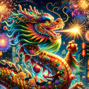 Vibrant New Year Dragon Dance 2024 in Urban Setting