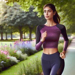 Stunning Middle-Eastern Woman Jogging in Breathable Sportswear