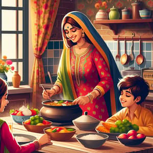 Warm South Asian Mother Cooking for Family | Home Happiness