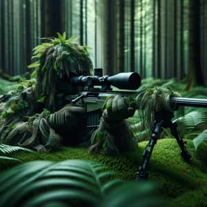 Stealthy Sniper in Verdant Forest | High-Stakes Rifle Targeting