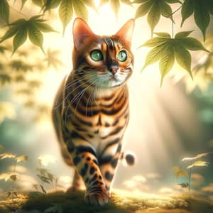 Graceful Bengal Cat in Enchanting Forest Setting