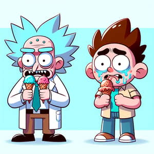 Rick and Morty Stoned: Grumpy Scientist & Gaunt Teenager Euphoric from Ice Cream