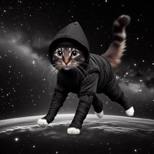 Space Cat Ninja: Agile Feline in Stealthy Costume