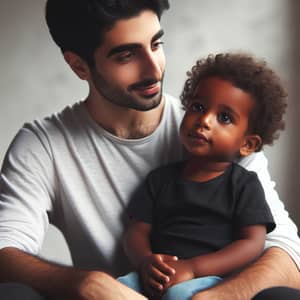 Tender Middle-Eastern Man with Admiring Black Boy