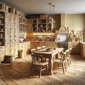 Country Style Kitchen & Dining Room with Rustic Furniture