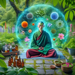 Tibetan Monk Meditation in Immune-Boosting Garden