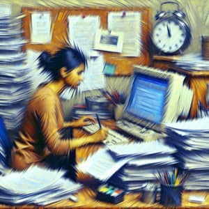 South Asian Woman Office Job Stress | Abstract Oil Painting