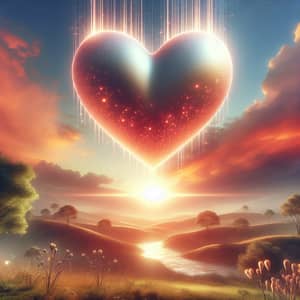 Serenity of Love: Heart in Sunset Sky