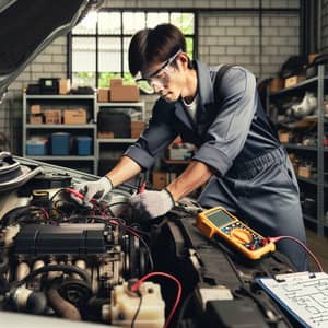 Dedicated Asian Mechanic Working Under Hood | Pro Car Repairs