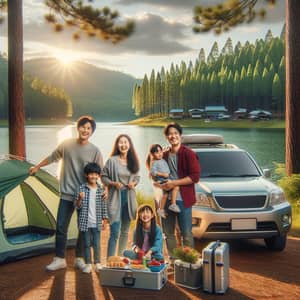 Family Car Camping Adventure at Serene Lake: Joyful Outdoor Getaway