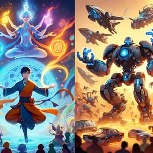Avatar Last Airbender and Transformers Fusion Fantasy Scene