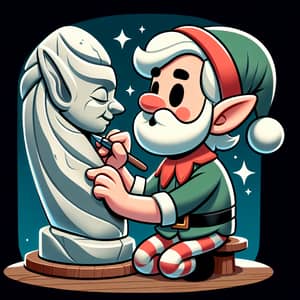 Christmas Elf Stone Sculptor Cartoon Illustration