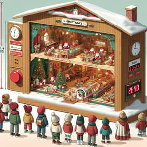 Christmas Wooden Storefront with Elves and Santa's Workshop