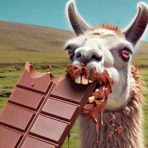 Funny Llama Enjoying Chocolate Treat