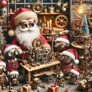 Steampunk Santa Workshop with Robotic Helpers - Festive Scene