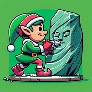 Cartoon Christmas Elf Stone Carving Illustration