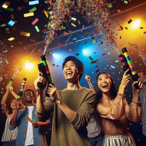 New Year's Eve Party Scene with Eco-Friendly Confetti Cannons