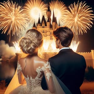 French Wedding Couple with Castle Fireworks Display