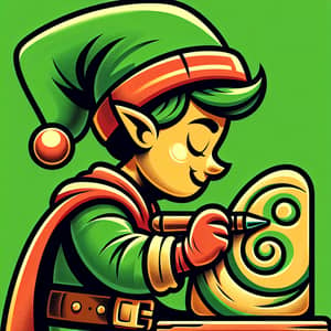 Iconic Elf Carving Stone - Christmas Cartoon Illustration